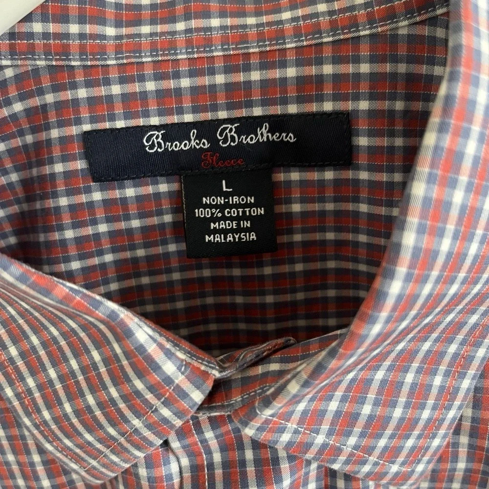 Brooks Brothers Fleece Shirt Boys Sz L Plaid Long Sleeve Button Up Non Iron Logo